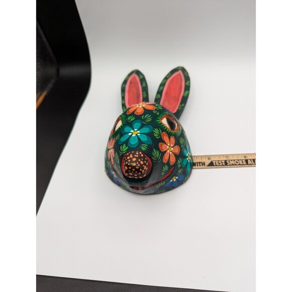 Hand Carved & Painted Guatemalan Wooden Dance Mask Wall Decor Rabbit Floral - Picture 15 of 16